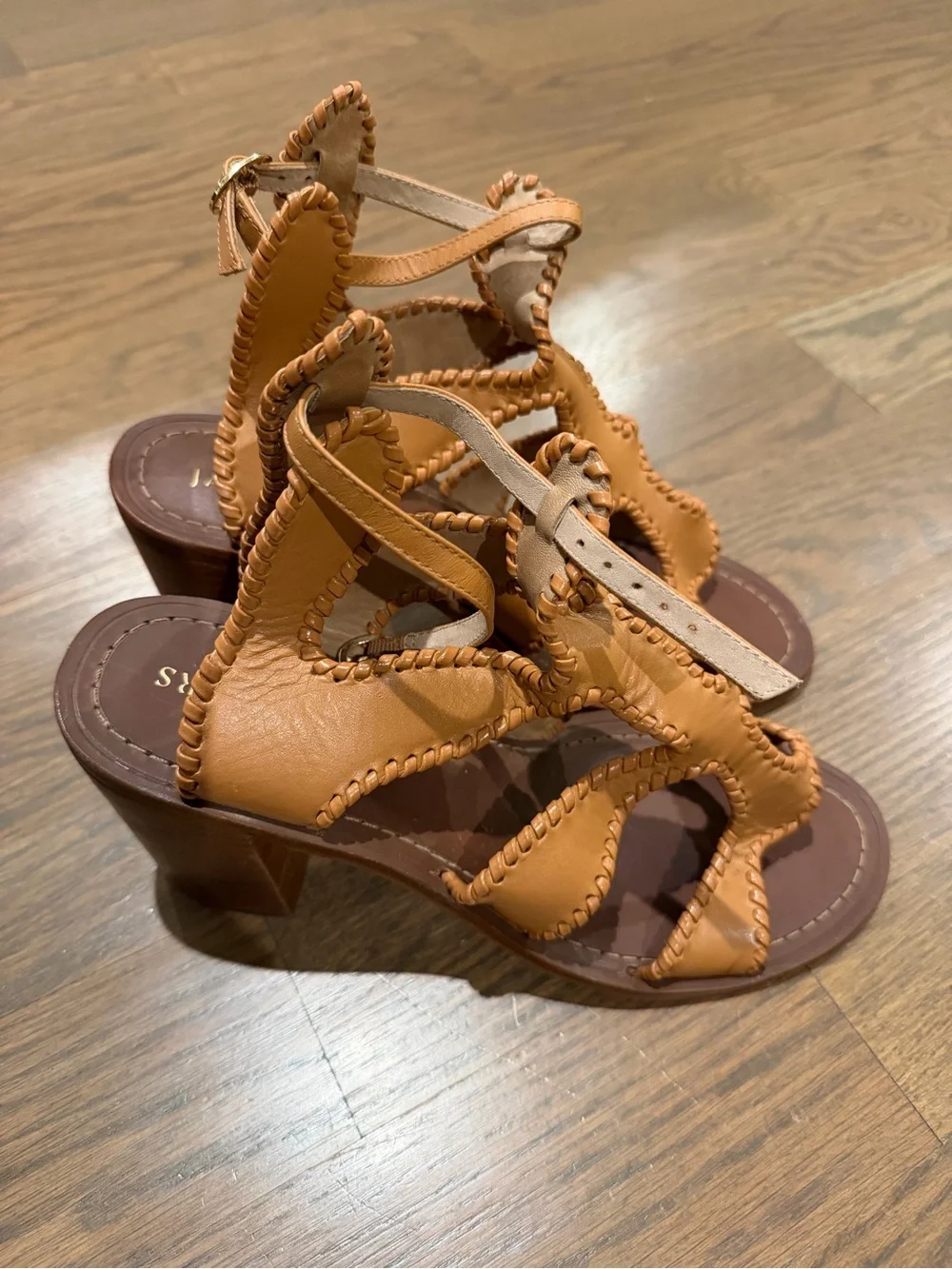 Jack Rogers Jackie Heeled Whipstitch Gladiator Sandals Size 9.5 cottagecore